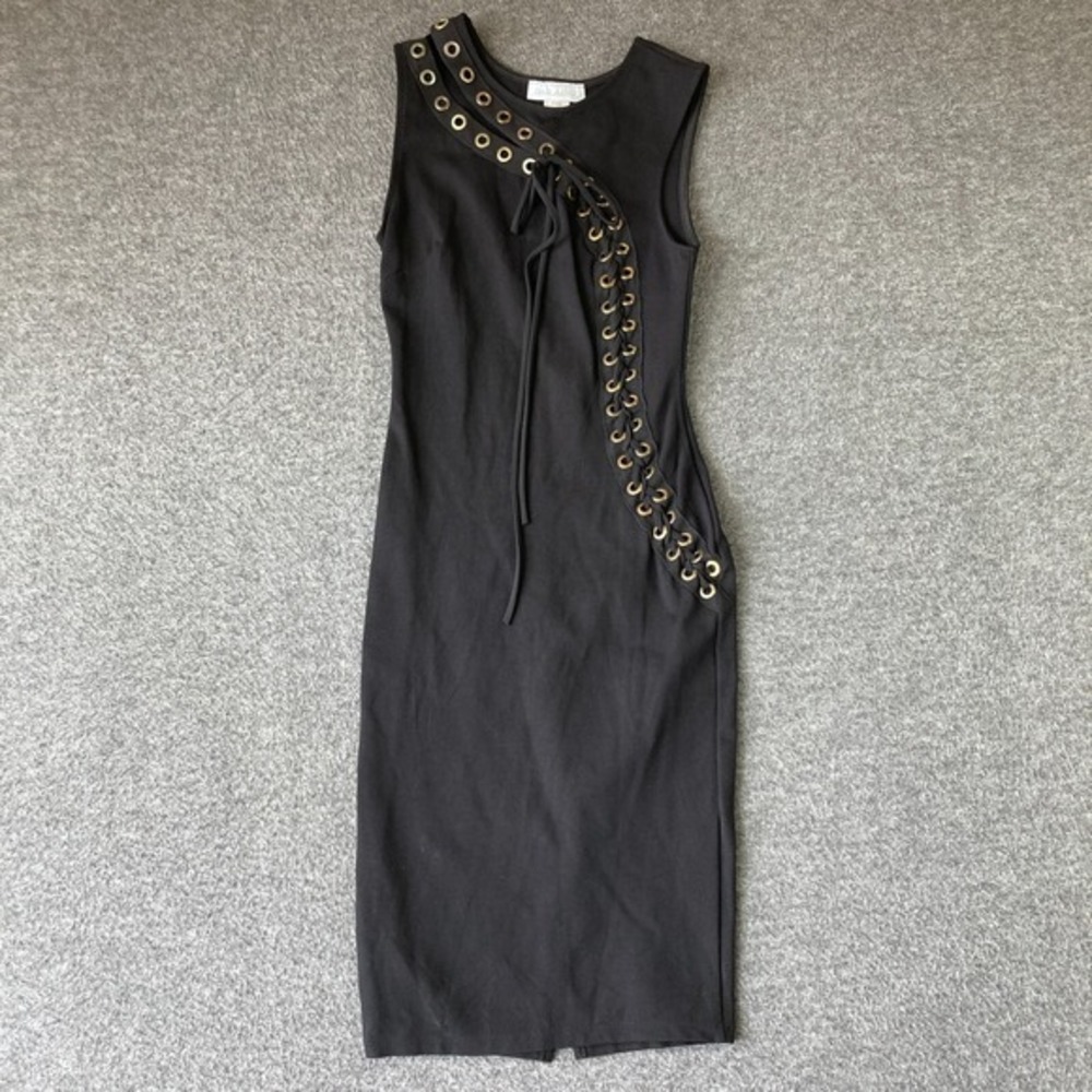Y2K Paradiso Grommet Lace Up Bodycon Dress Womens Small S‎ Black